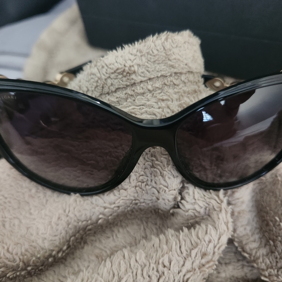 Bulgari Black Sunglasses with Gold Floral Accents - Picture 3 of 8